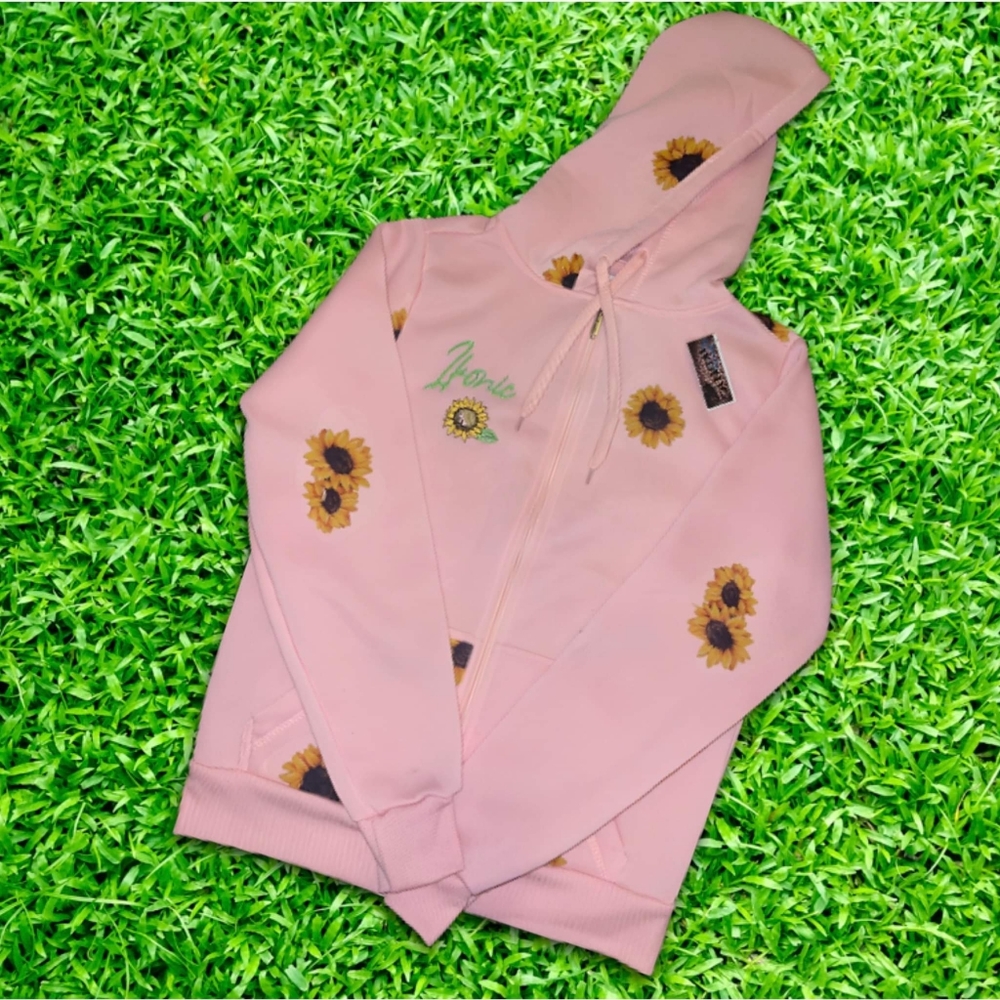 Medium Ikonic Pink Sunflower Zip Up Hoodie